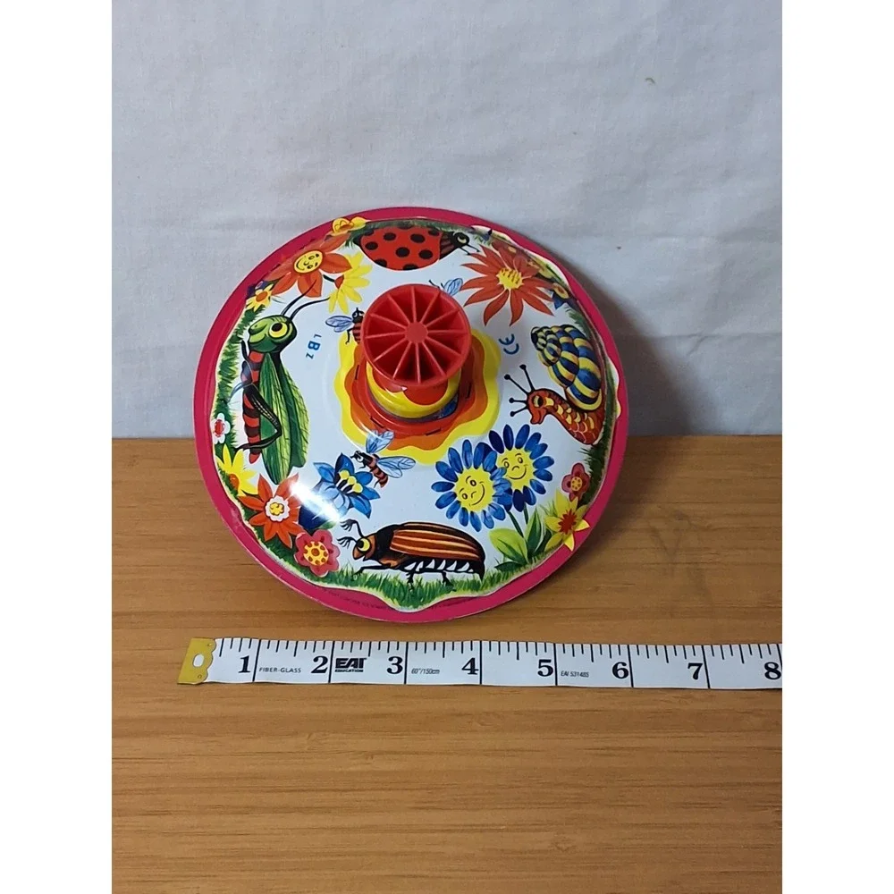 Vintage Pair Of Mechanical Tin Spinning Tops. Vibrant Colors GVC Lot Of 2 WORKS